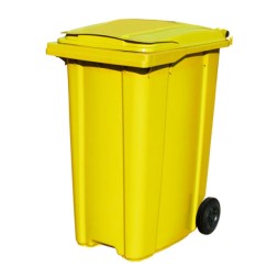 Мусорный контейнер для ТБО/ТКО, 360 л, на колёсах, с крышкой, пластик, евро, цвет: желтый