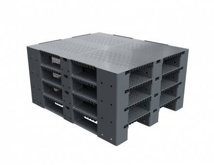 Паллет (поддон) пластиковый усиленный перфорированный на 3-х полозьях, 1200х1000х150 мм, серый [02.114.91.PEF.T20X]