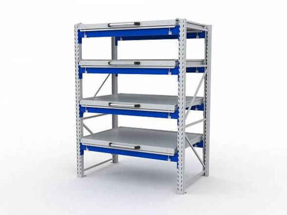 Стеллаж с выкатными платформами ДВК S-HEAVY 1000/1300 (4 яруса хранения)