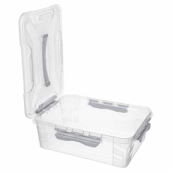 Ящик для хранения универсальный с замками и ручкой Grand box,10л, светло-серый