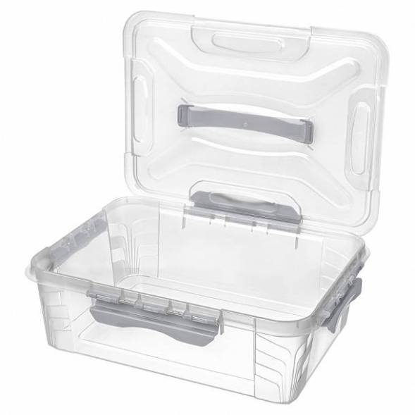 Ящик для хранения универсальный с замками и ручкой Grand box,10л, светло-серый