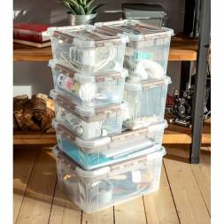 Ящик для хранения универсальный с замками и ручкой Grand box,10л, светло-серый