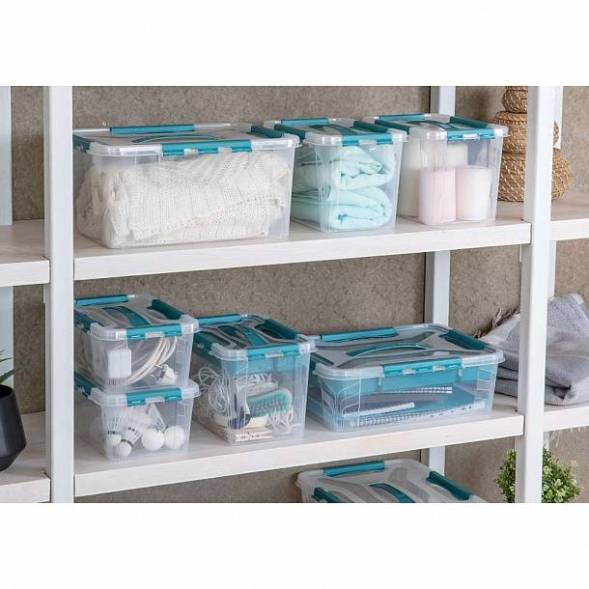 Ящик для хранения универсальный с замками и ручкой Grand box,10л, светло-серый