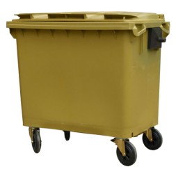 Мусорный контейнер для ТБО/ТКО, 660 л, на колёсах, с крышкой, пластик, евро, цвет: желтый