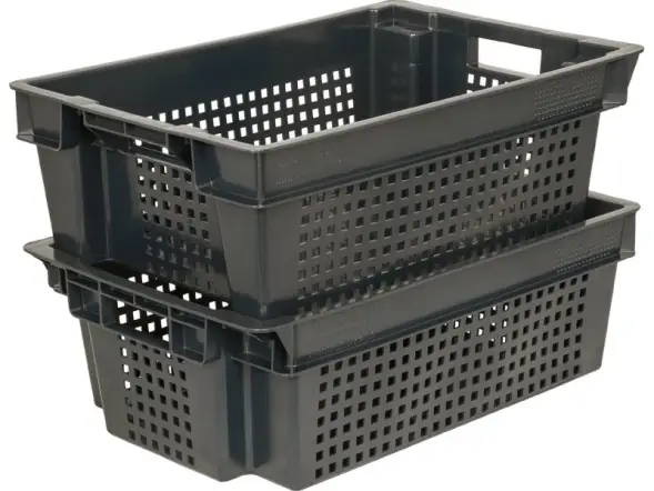 Ящик пластиковый перфорированный, 600x400x200 мм, 48 л, черный [102-1]
