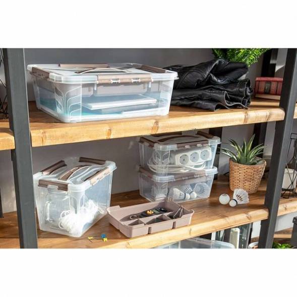 Ящик для хранения универсальный со вставкой-органайзером Grand box, 10л, коричневый