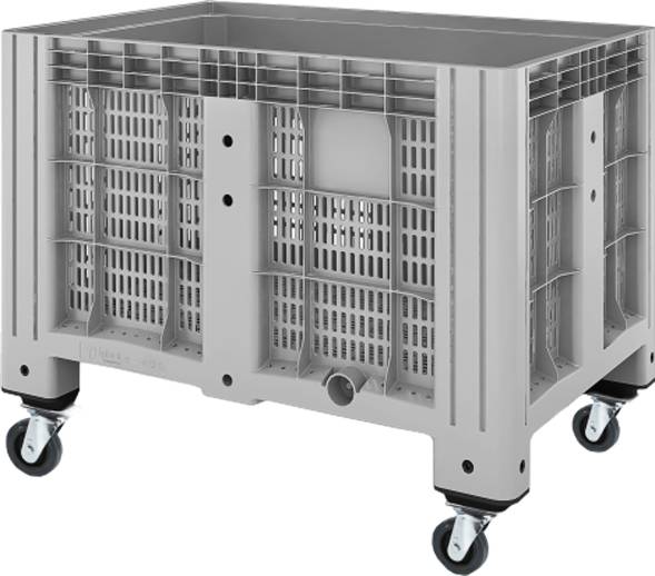 Крупногабаритный перфорированный пластиковый контейнер на колёсах SDBOX 1208 PW, 1200х800х913 мм, серый [SDBOX 1208 PW серый]