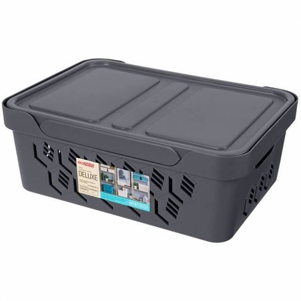 Ящик с крышкой универсальный Deluxe, 12л, серый
