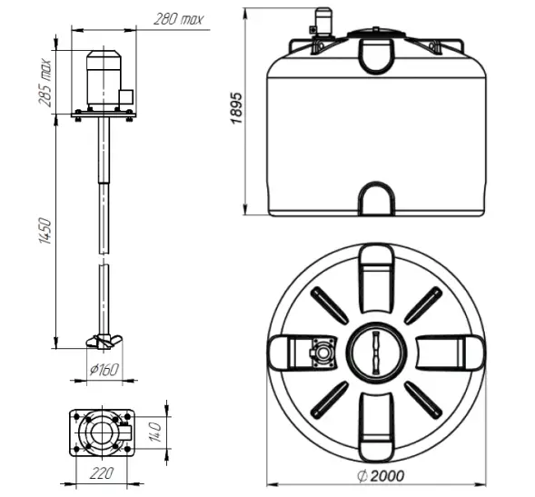Емкость TR 4500 синий с пропеллерной мешалкой
