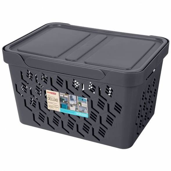 Ящик с крышкой универсальный Deluxe, 18л, серый