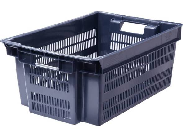 Ящик пластиковый с перфорированными стенками и сплошным дном, 600х400х250 мм, серый [125-1]