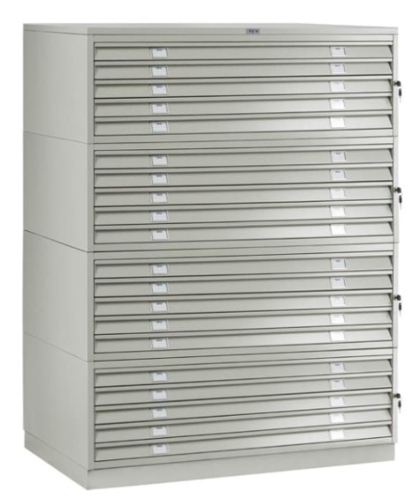 Шкаф металлический картотечный (картотека) для чертежей ПРАКТИК A1-20, А1, 20 ящиков, 1660x1010x691 мм
