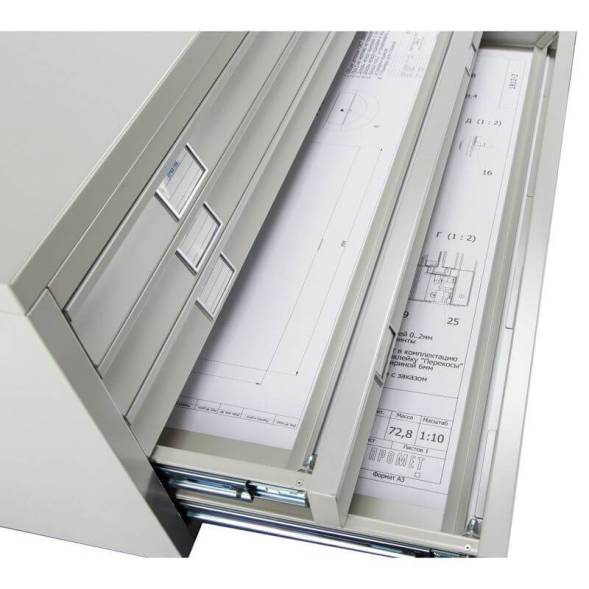 Шкаф металлический картотечный (картотека) для чертежей ПРАКТИК A1-20, А1, 20 ящиков, 1660x1010x691 мм