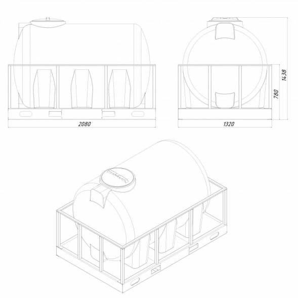 Емкость H 2000 л в обрешетке