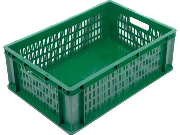 Ящик пластиковый для овощей с перфорированными стенками, 600х400х200 мм, 40 л, зеленый [6420-21]