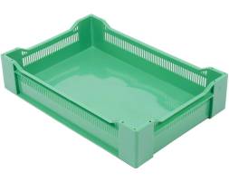 Ящик пластиковый с перфорированными стенками, 600х400х135 мм, зеленый [600400135-01]