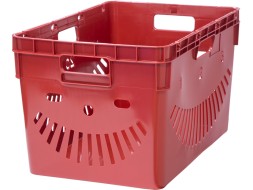 Ящик пластиковый 600х400х340 мм, перфорированный, с отверстиями/держателями для пакетов, цвет: красный