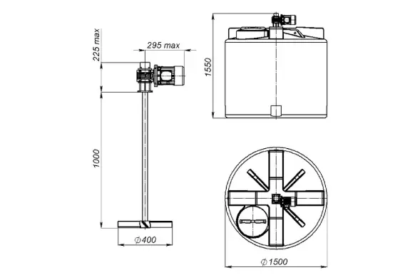 Емкость T 2000 синий с лопастной мешалкой