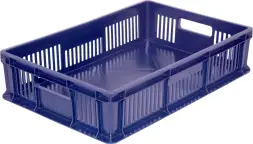 Ящик пластиковый перфорированный, 600×400×140 мм, 27 л, синий [705.02.01]