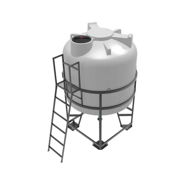 Емкость ЦКТ 5000 л с патрубком 90мм с фланцем белая в обрешетке с лестницей