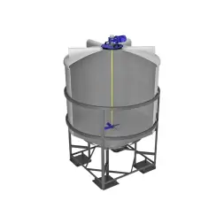 Емкость ЦКТ 5000 с патрубком 110 мм белый в обрешетке с лестницей с пищевой лопастной мешалкой