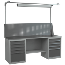 Верстак 2000 с полкой-стенкой, светильником, экраном и 2 тумбами с 5 выдвижными ящиками [18316]