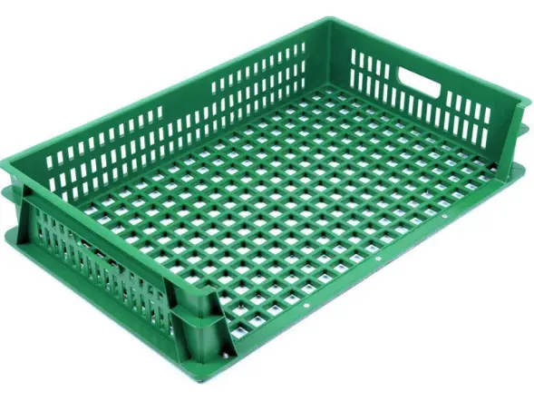 Ящик пластиковый перфорированный без боковой стенки, 740x465x145 мм, 39 л, зеленый [404-12]