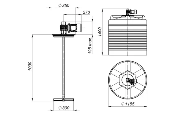 Емкость ЭВЛ 1000 синий с лопастной мешалкой