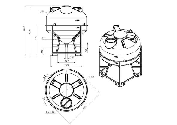 Емкость ЦКТ 3000 л с патрубком 90мм с фланцем под плотность до 1,5 г/см3 белая в обрешетке