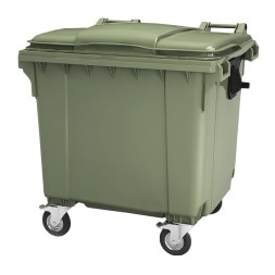Пластиковый мусорный контейнер с крышкой, 1100л, на колёсах, цвет: зеленый