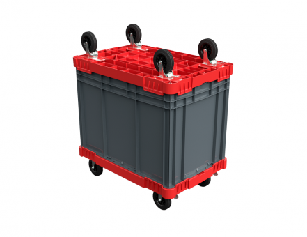 Пластиковая тележка 600х400 мм для контейнеров (сплошная) колеса без тормозов