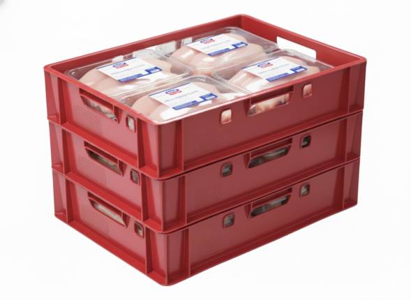 Ящик пластиковый сплошной Е1 (евроформат), 600x400x120 мм, 25 л, красный [205]