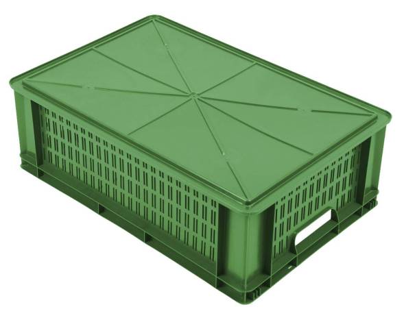 Ящик пластиковый овощной с перфорированными стенками, 600х400х200 мм, зеленый [600400200-21]