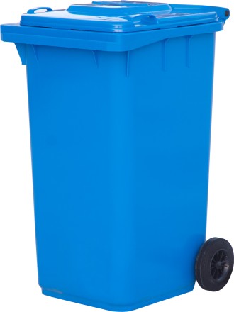 Пластиковый мусорный контейнер с крышкой, 240л, на колёсах, цвет: синий