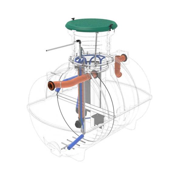 Автономная канализация Rostok Ground 8 с горловиной 600 мм и принудительным отведением, 3500 л, черный [504.3000.899.003]