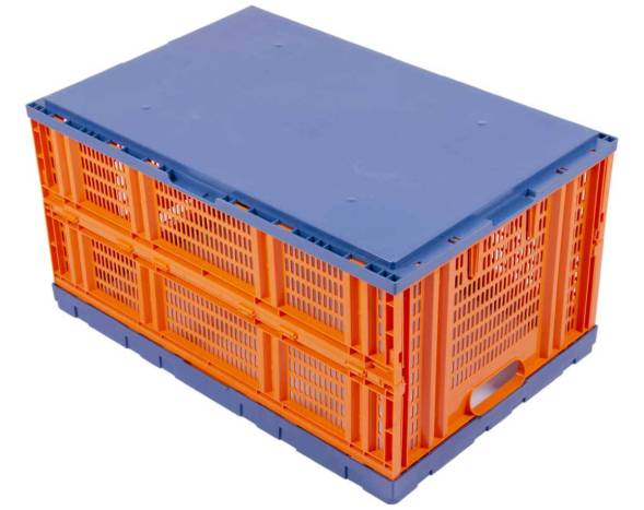 Ящик пластиковый складной с перфорированными стенками, 600х400х310 мм, оранжевый [600400310-01]