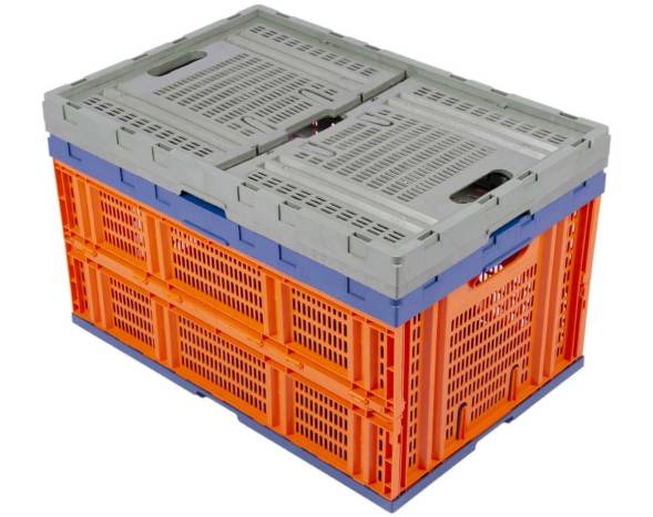 Ящик пластиковый складной с перфорированными стенками, 600х400х310 мм, оранжевый [600400310-01]