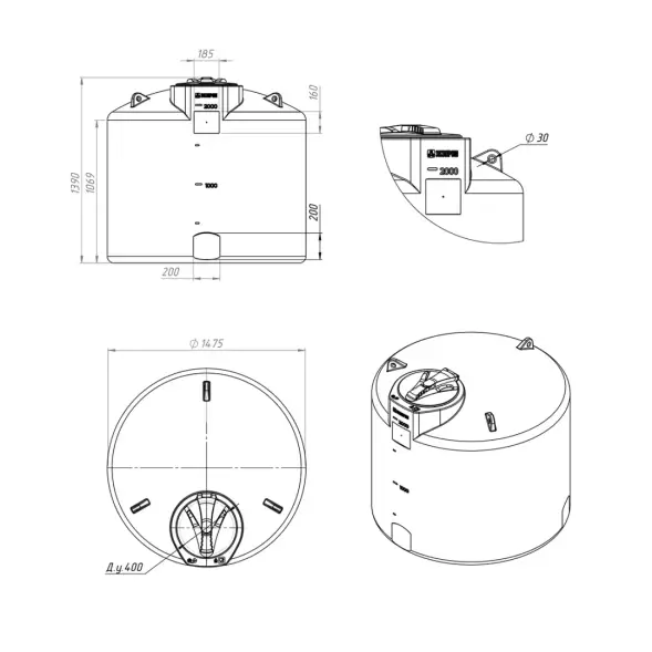 Емкость TOR 2000л КАС с откидной крышкой красная