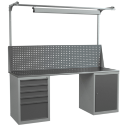 Верстак 2000 со светильником, экраном, тумбой с дверцей и 2 полками, тумбой с 5 выдвижными ящиками [18260]